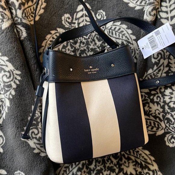 Kate Spade Marti Small Bucket Bag Even Stripe Blazer Blue - Picture 10 of 16